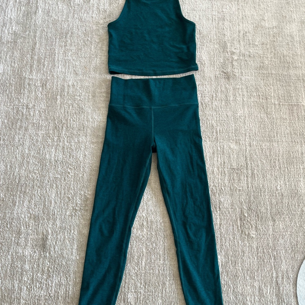 Vuori Plyo Tank and Matching Clean Elevation Legging Both Small Jade Heather